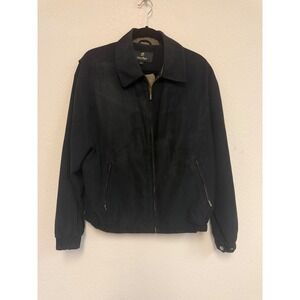 Gary Player Mens Black Microfiber Faux Suede Full Zip Golf Bomber Jacket Large